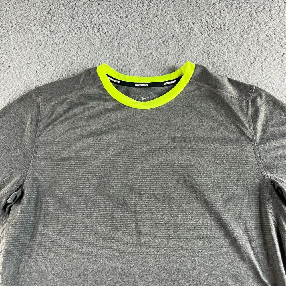 Nike Running Shirt Mens Medium Gray Green Athletic Top Dri-Fit Sports Outdoor